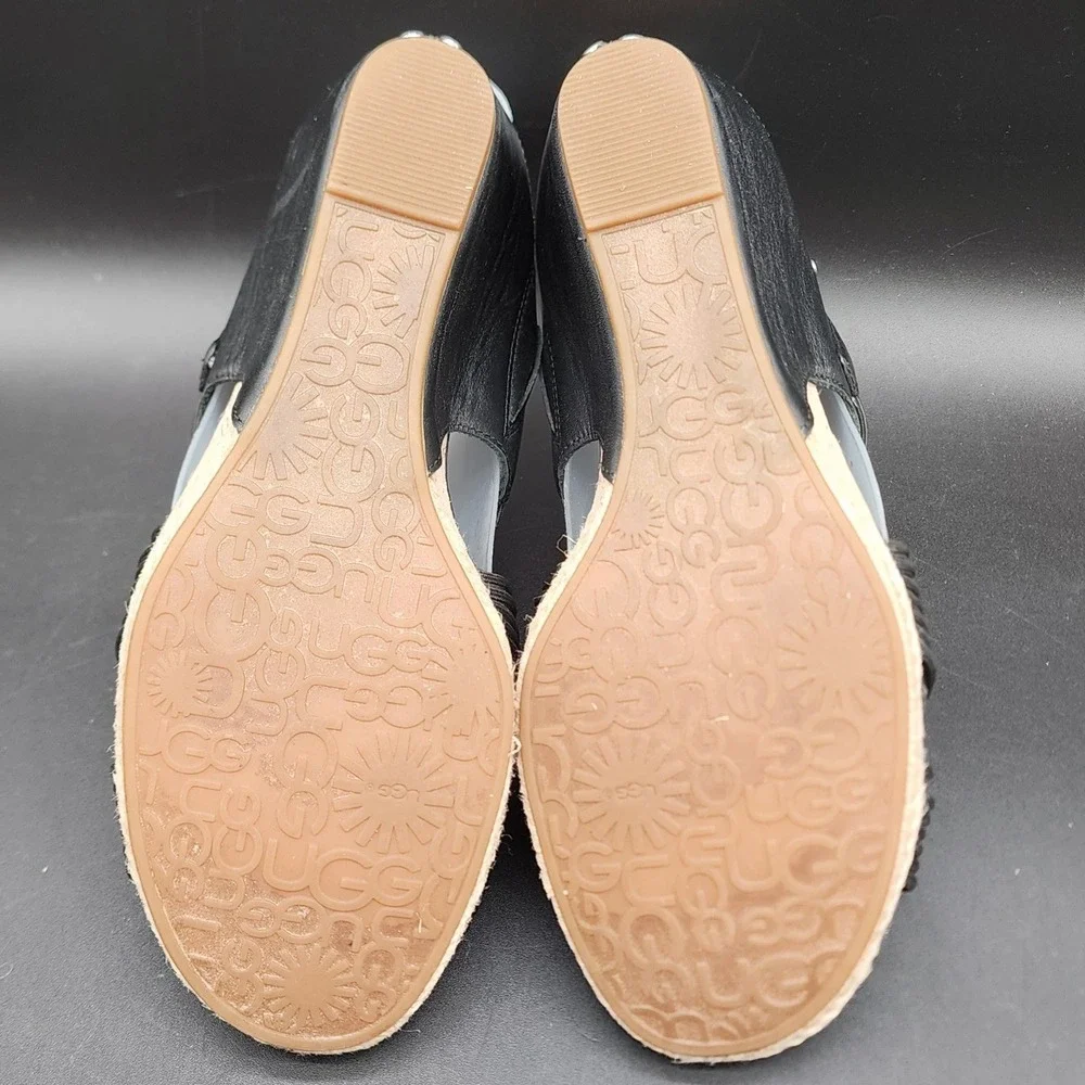 UGG 9.5 Black Hilarie Wedge Sandals Boho Summer Strappy Studded Cork Espadrille